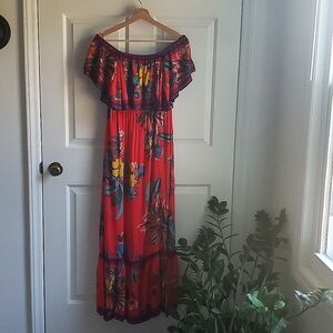 Flying Tomato Tropical Off The Shoulder Summer Maxi Dress Medium